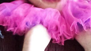 Adorable pink prom dress causes cum to spew out