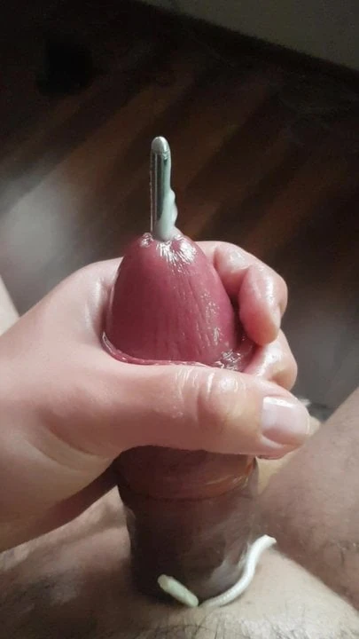 Cum fountain from sounded oiled bound huge cock