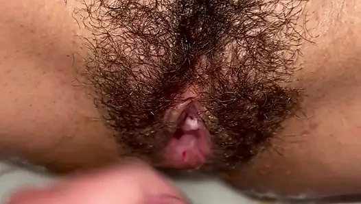 Hairy pussy pee on cock with cumshot