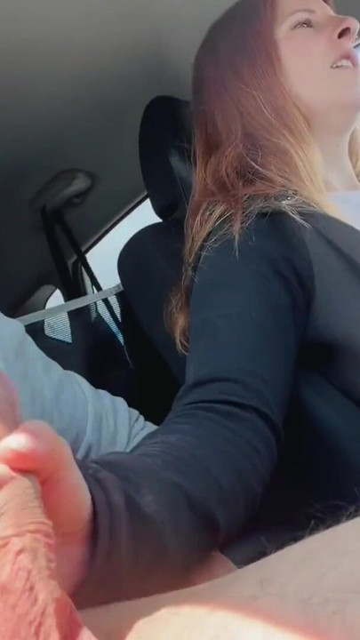 Girlfriend Gives Risky Handjob While Driving - Hot Car Jerk Off Ends With Thick Cumshot | Clip 1