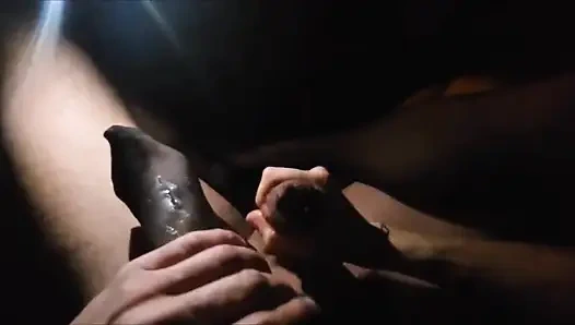 My friend gives me a footjob in the car with her nylon feet