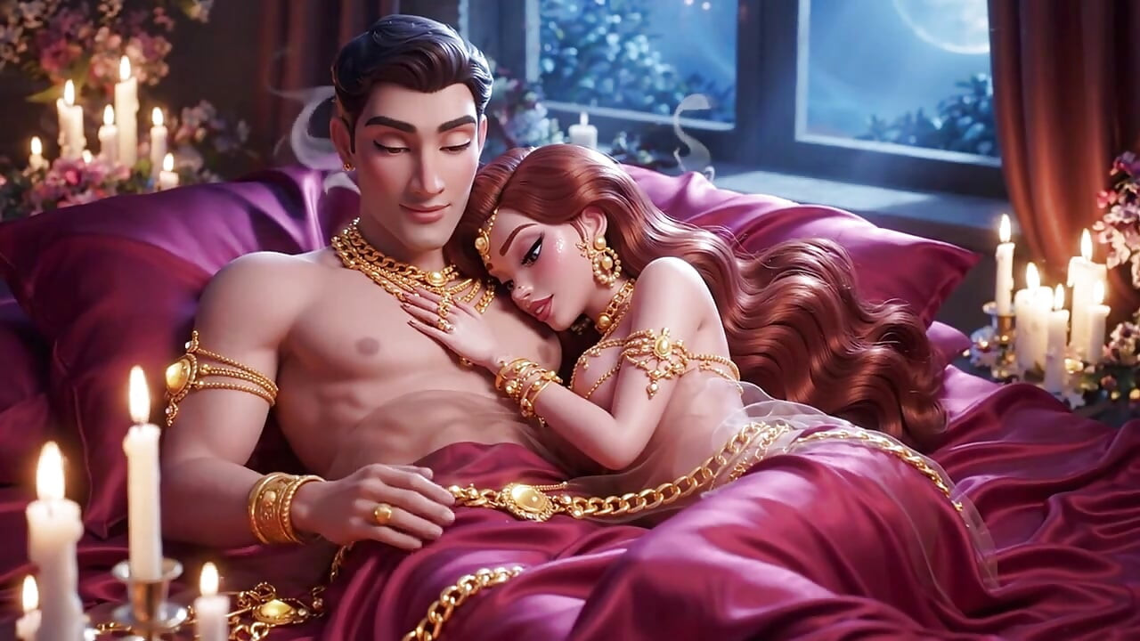 Erótico cartoon couple - beijo apaixonado e preliminares românticas à luz de velas