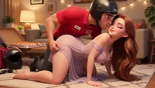 Pizza Delivery Leads to Passionate Helmet-On Night of Desire and Connection (AI generated)