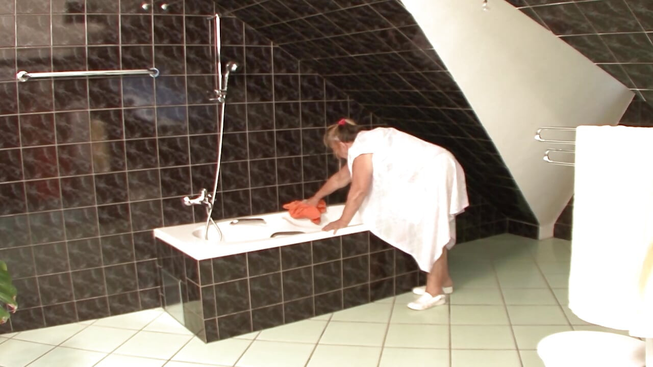Huge German slut rides dick in the bathroom