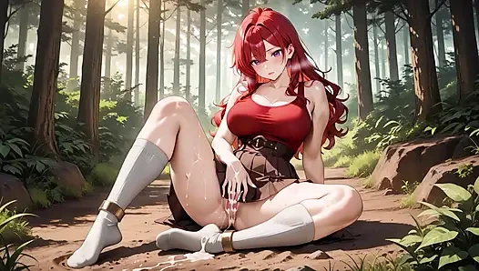 Fiery Redhead Bombshell Passionate Forest Fuck – Skirt & White Stockings Dripping