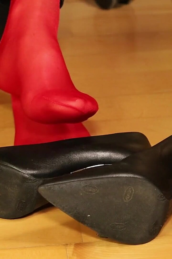 Red Stockings, High Heels & Black Leggings Tease