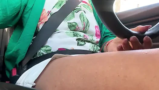 Horny hot mature milf on her way to the office rubs her juicy pussy with her hand between her sexy legs