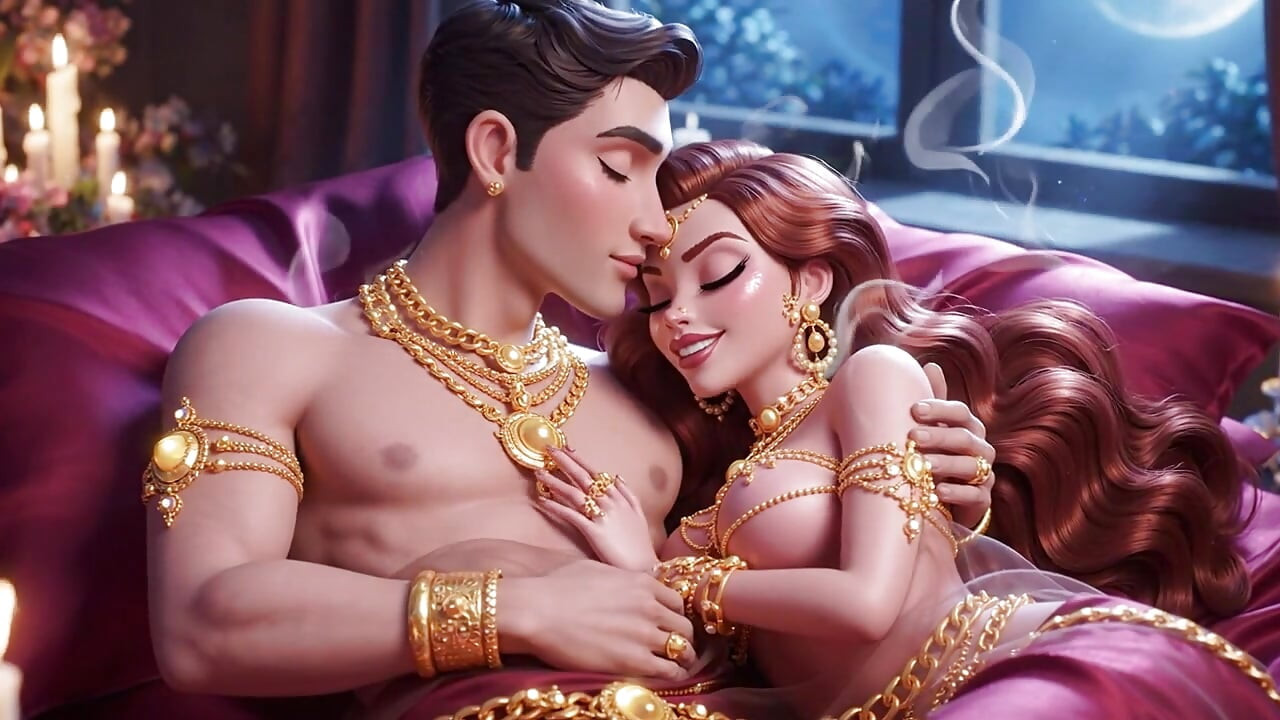 Erotic Cartoon Couple - Passionate Kissing & Romantic Foreplay in Candlelight