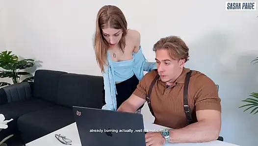 Horny Secretary Sasha Paige Teases Her Shy Boss and Makes Him Fuck Her Like a Dirty Whore