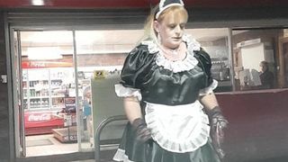 Sissy french maid in the petrol station