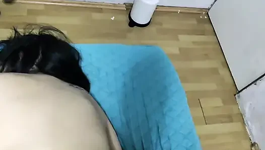 With the curtain open Riva gives me a big blowjob