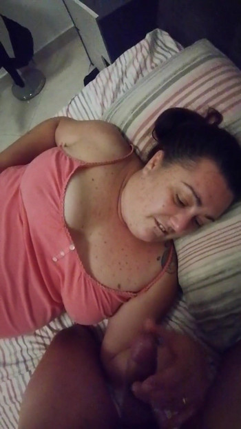 Iconic moment from "Busty wife gives her husband a handjob"