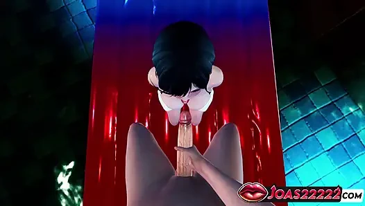 Heißes Anime-mädchen nagisa im pool - Gönschen sie frenulum lecken Nahaufnahme fetisch und gloryhole mundfick führt zu sperma im mund