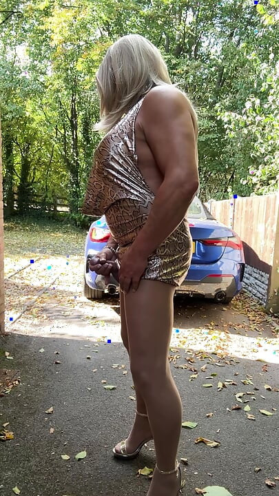 Sexy Crossdresser kellycd2022 in gold leopard print dress tan pantyhose and heels s