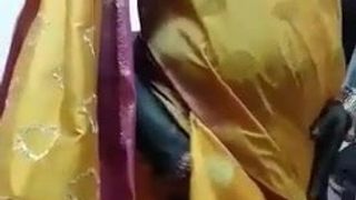 Une indienne indienne de Chennai, travestie, masterbution en sari