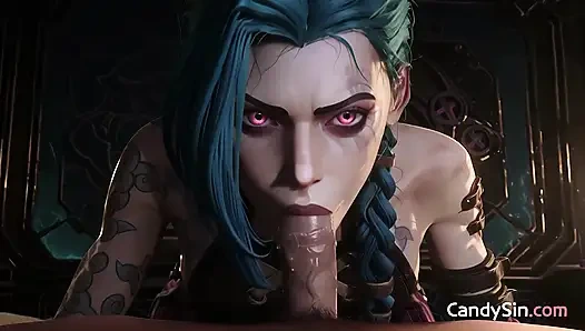 Tätowierte jinx schmilzt mit weichem doggystyle-liebkosung, AI-porno