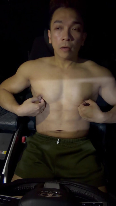 Muscular Pinoy Twink Strokes His Hard Cock in Parked Car on Dark Manila Streets