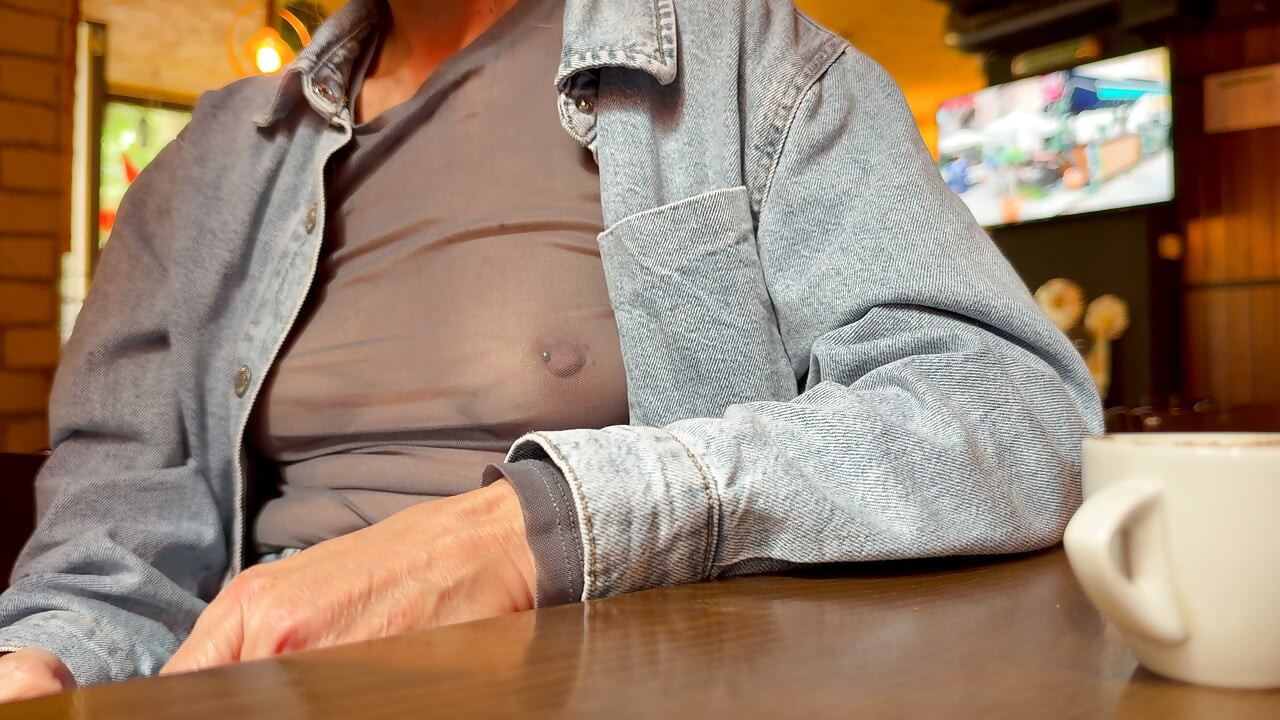 Completely exposing my boobs and nipples in a sheer blouse in a public place