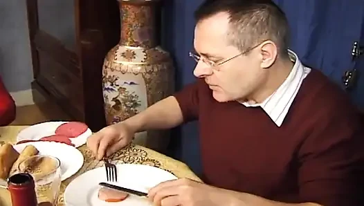 French Granny Got to Suck Cock at Dinner