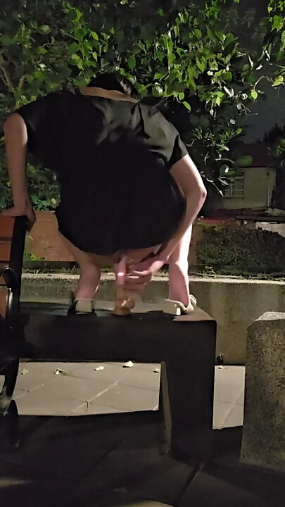 Das süße Pseudo-Mädchen Tingxuan reitet draußen auf zwei Dildos