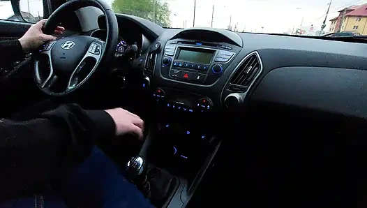 Amateur MILF in jeans and nylon socks gives a taxi driver a footjob