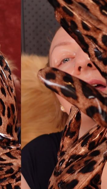 Long Leather Gloves and Oily Face. Asmr Arya Grander. Sfw Video.