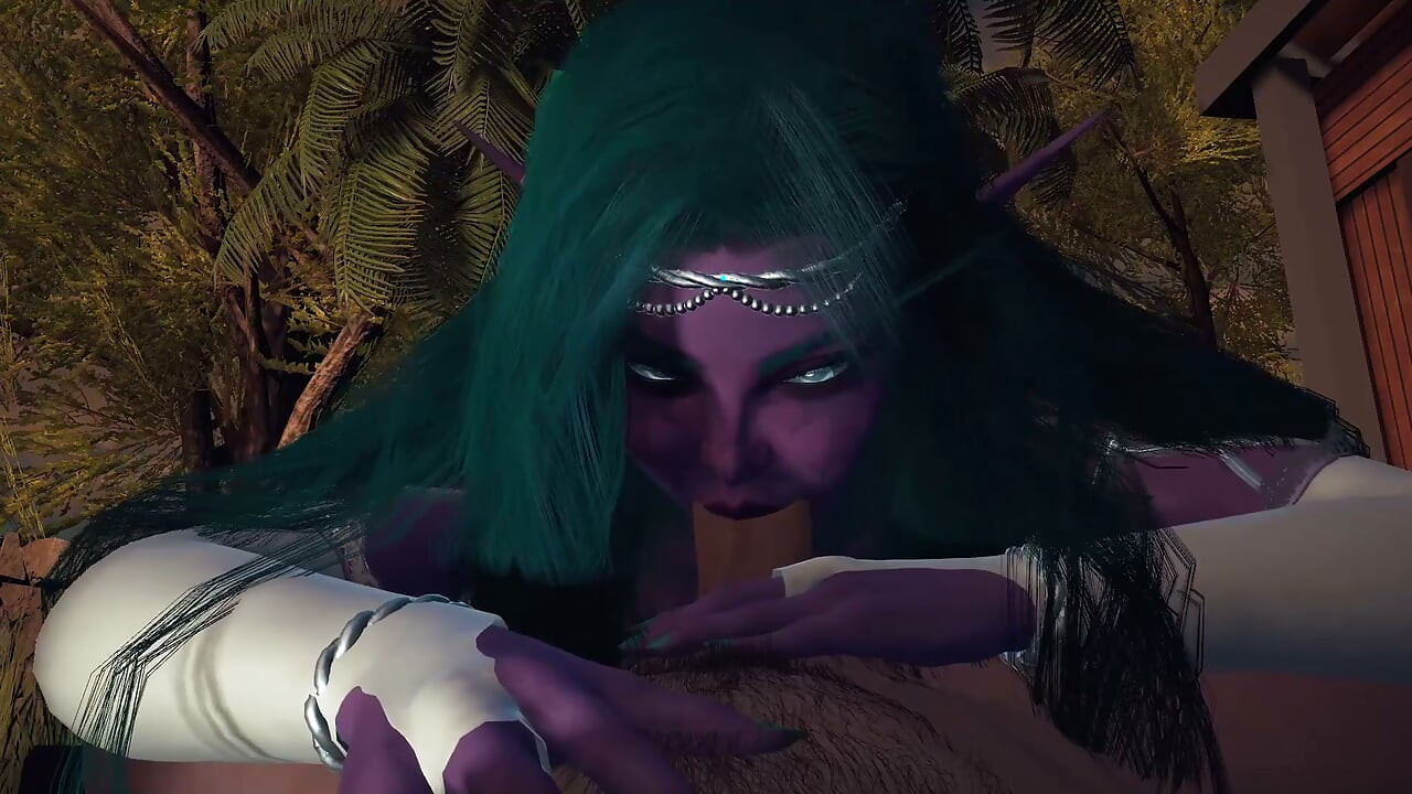 Night Elf Princess Give You a Blowjob in the Garden POV 3D Porn