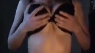 Hot blone with glasses fingers herself