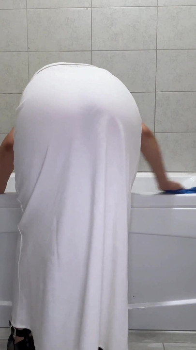White Dress Fart Disaster in the Bathroom