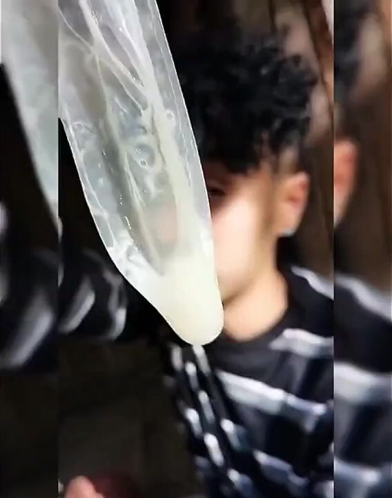 Boy Plays with Used Condom and Cum for Request From Straight Friend