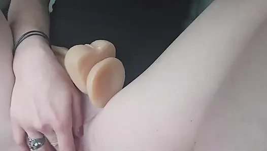 Cute Blonde Dildo Fucks Her Pussy While Her Uber Driver Has to Watch
