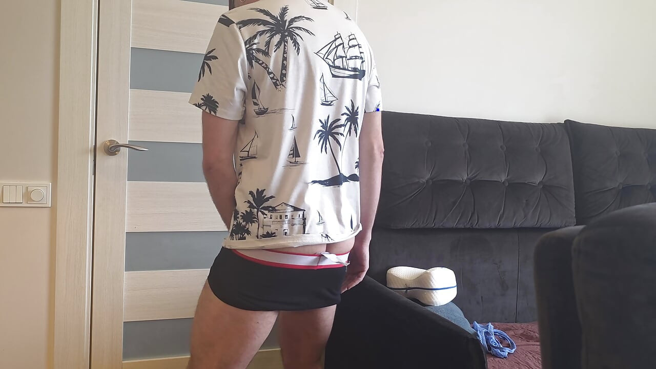 Long striptease, partial hands-free cumshot and cum tasting