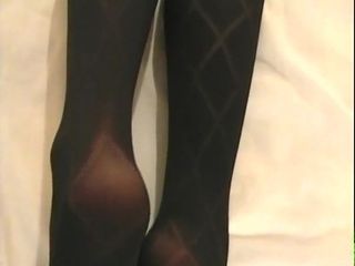 Black opaque diamond stockings with foot play