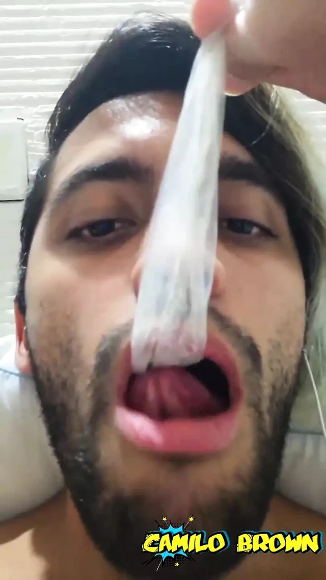 Cum inside a condom, drink the cum and cum a second time - Camilo Brown