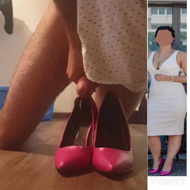 Pink Wedding heels secretly cummed on