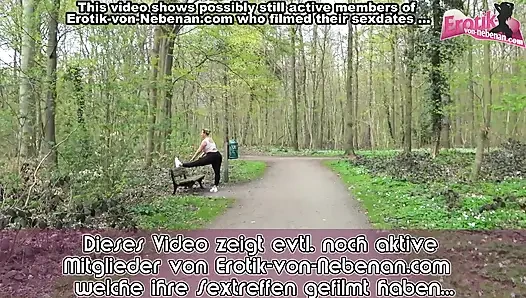 Chubby German milf having an outdoor blowjob in the woods with a stranger man