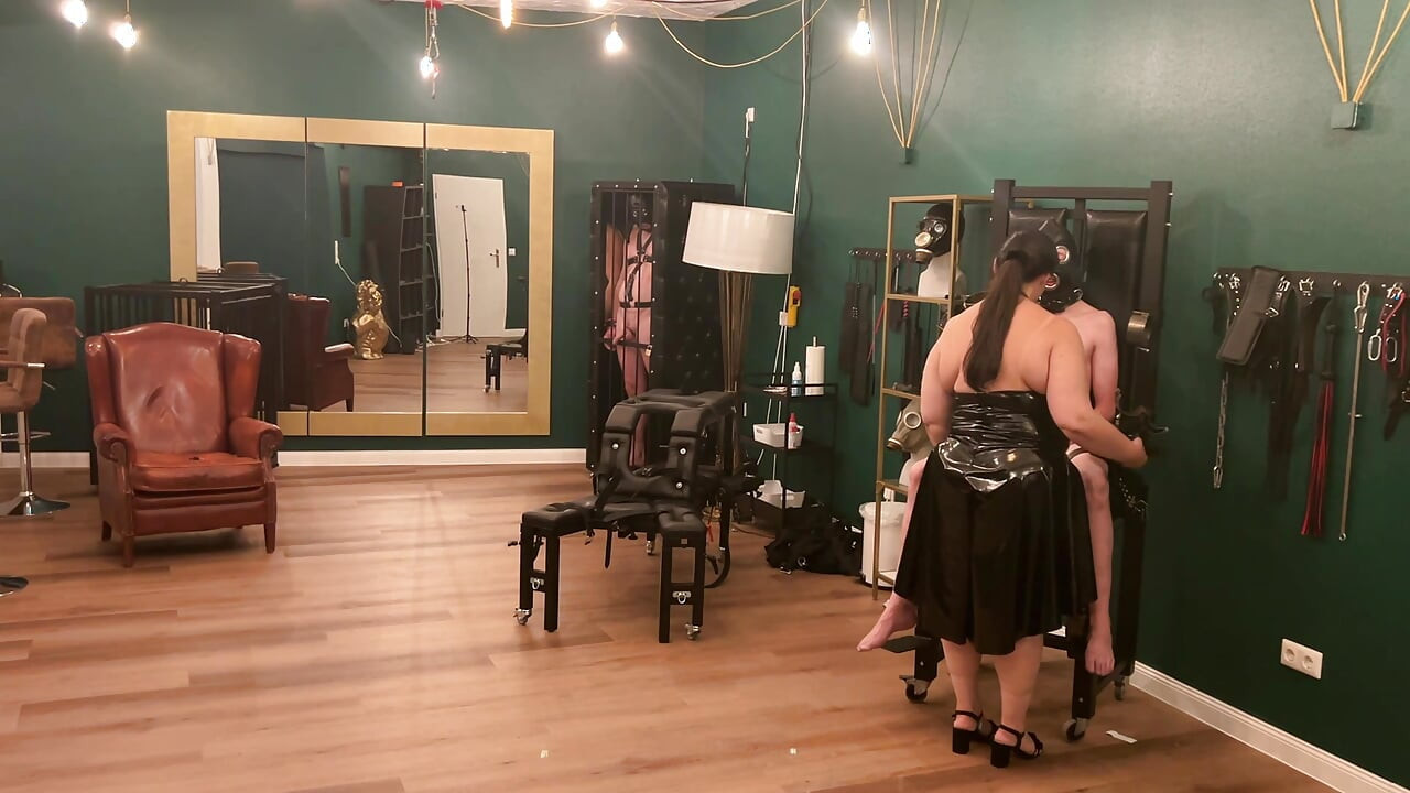 Latex Dommes Stretch Bound Slave's Ass Wide Open