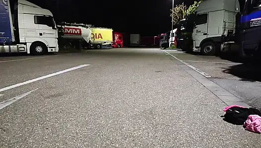 Undressing and masturbating at the truck seat