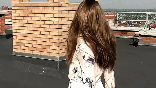 Stranger Passionately Fucks and Sucks a Big Cock on the Roof of a House, Cum in Her Panties