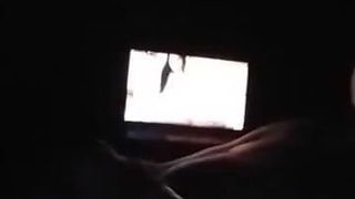 Stroking cock while watchin porn