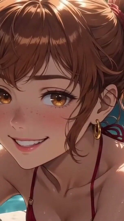 AI Girl Sensually on the Pool - Studio Ghibli Style | Clip 1
