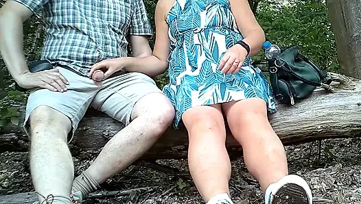 Handjob outdoors in the park in hot weather