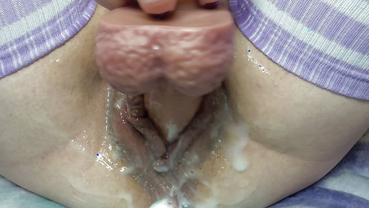 Creamy Big Labia Fat Pussy MILF Masturbates With Dildo & Pees On You