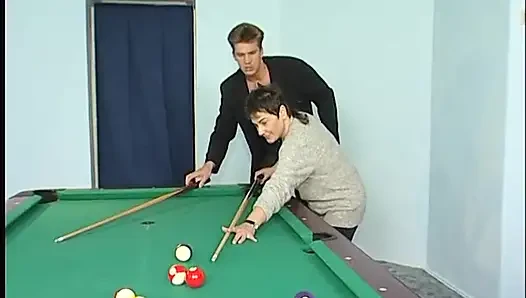 Stockinged mature slut fucked hard after pool stick drills her cooch