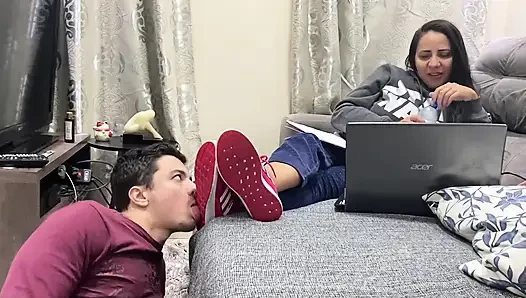 Kiffa Ignores Foot Slave While He Licks Her Sneakers Clean