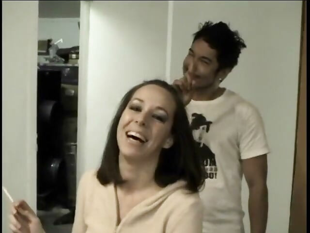 Bisexual threesome performers in a behind the scenes