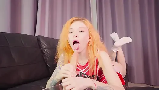 Naughty Cheerleader Blowjob & Footjob
