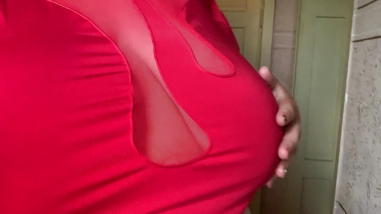 Sexy red blouse and big tits