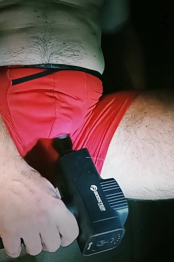 Cums in Panties! Masturbation with a Vibrator Through Red Panties!