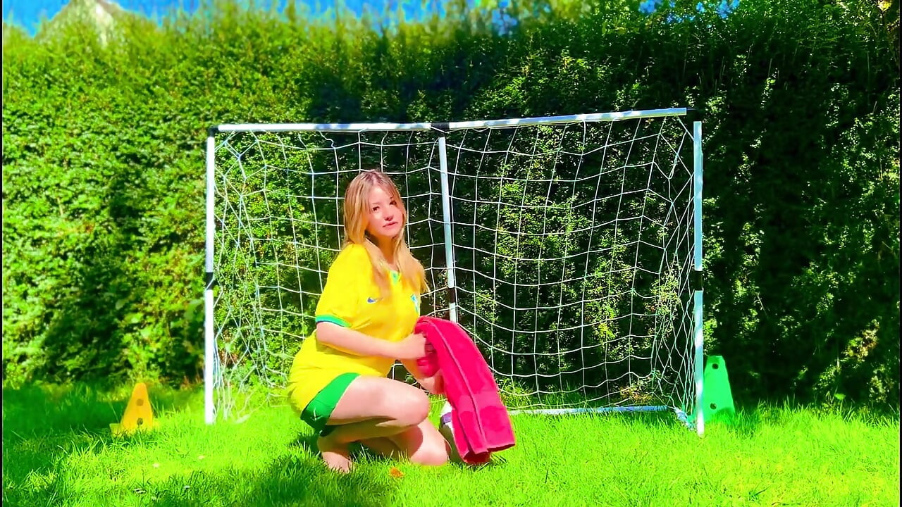 Brazilian Football Girl Jersey Tease to Lingerie Orgasm